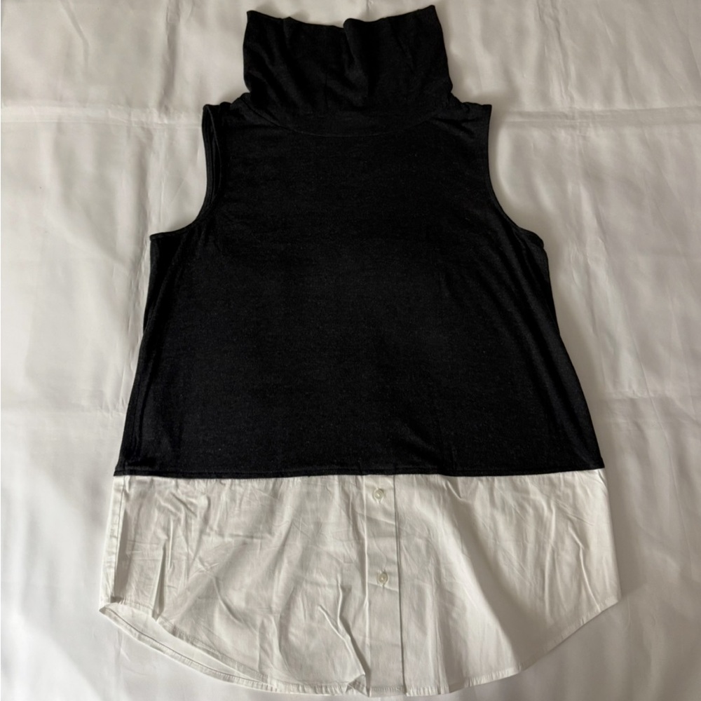 ZOA New York Dark Gray & White Cowl Neck Sleeveless Shirt w/ Button Down Hem